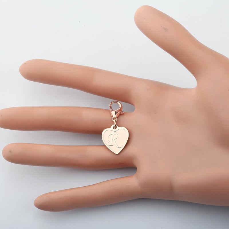 FAADBUK Initial Letter A-Z Alphabet Heart Charms for Jewelry Bracelet Keychain Necklace Initial Stainless steel Clasp Clip on Charm - Image 2